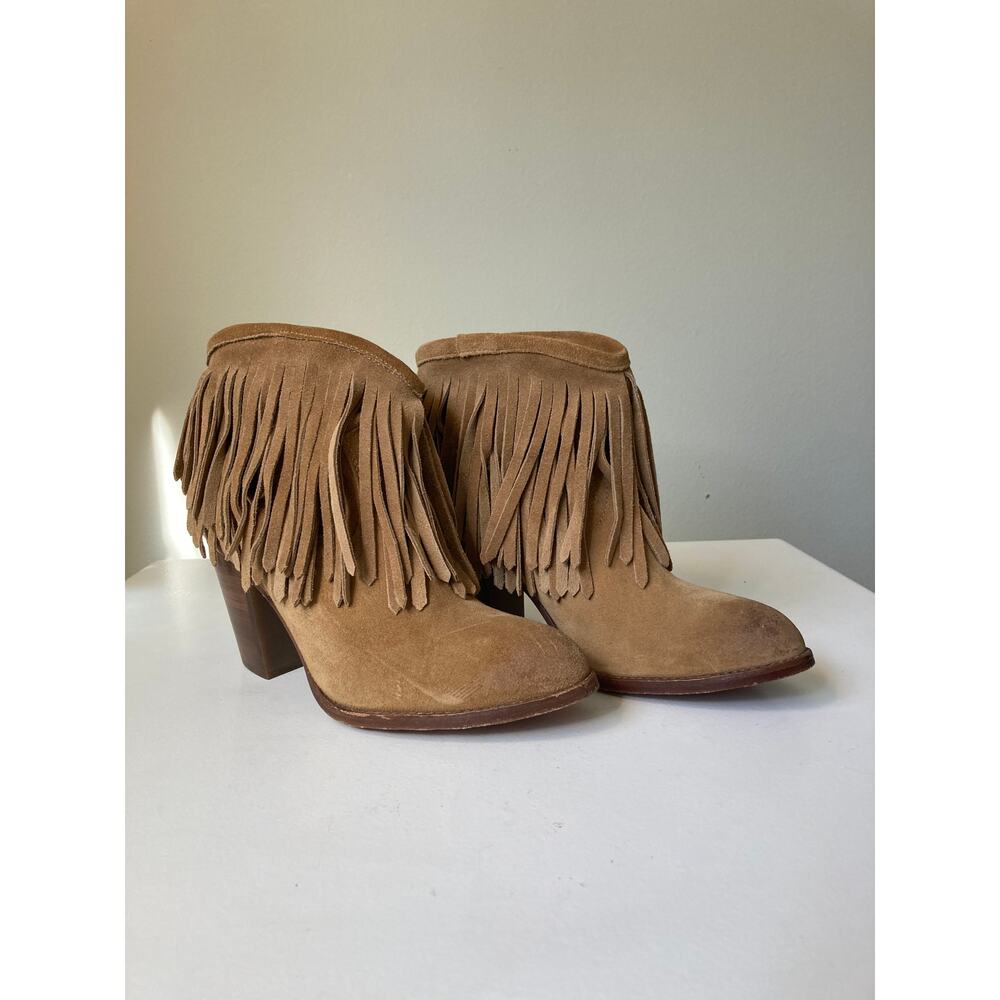 Frye fringed heeled boots